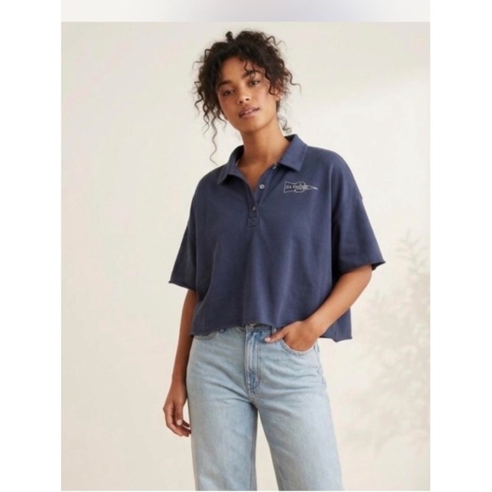 NWT Offline by aerie cropped polo Navy Blue Logo XS